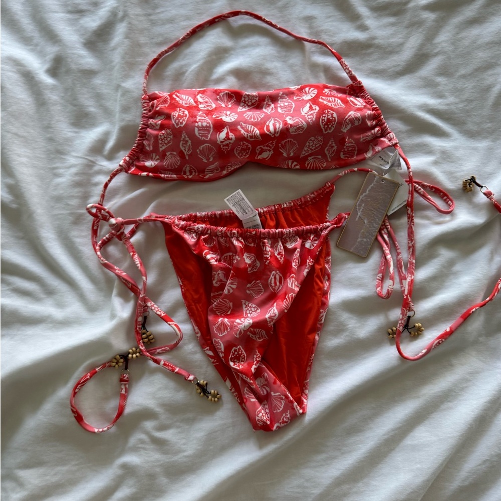 Red Bikini Set with Shell Print